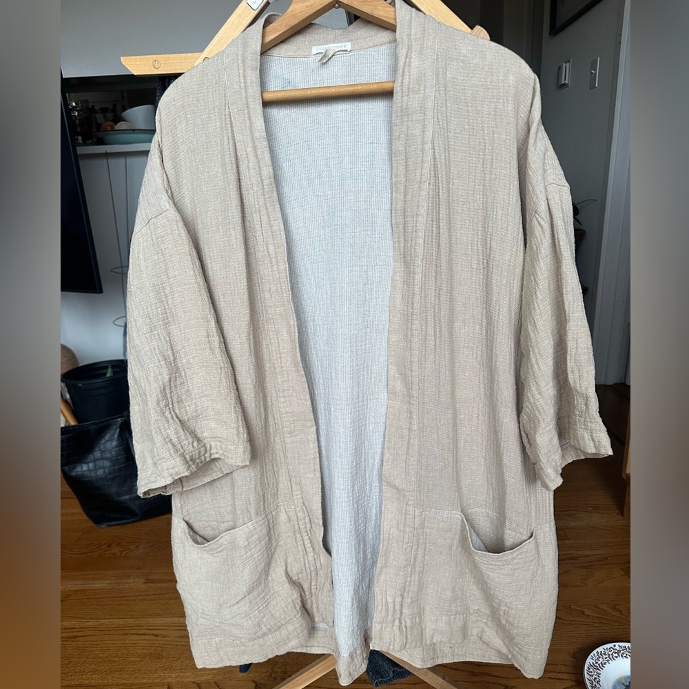 Eileen Fisher Beige Open-Front Lightweight Coatigan